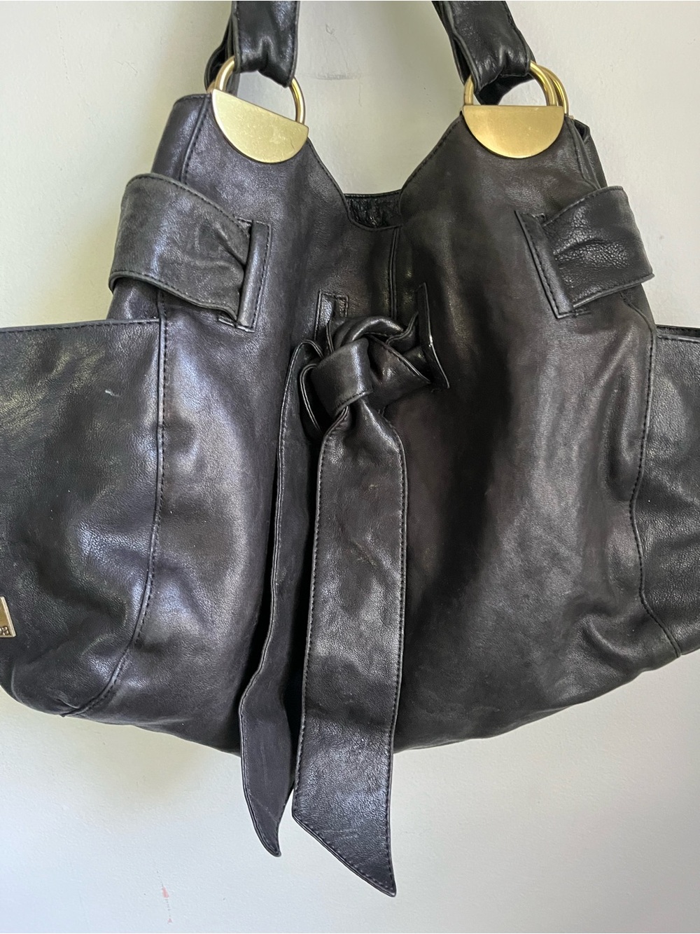Kooba Elisha Thick Black Leather Purse Slouchy Distressed Bag Classic Boho